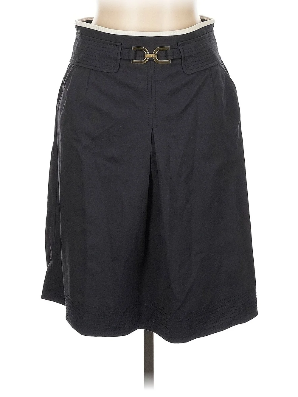 Ann Taylor Black A-Line Skirt with Gold Buckle - Picture 1 of 12